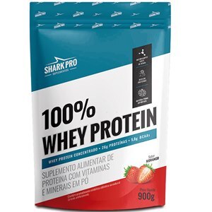 100% Whey Protein Shark Pro Sabor Morango Refil 900G