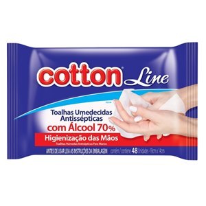 Toalhas Umedecidas Cotton Line Antisséptico Álcool 70% 48 Unidades