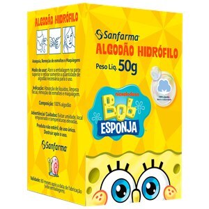 Algodão Bob Esponja Hidrófilo Sanfarma 50G