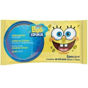 Toalhas Umedecidas Bob Esponja Higiene Diária Sancare 40 Unidades