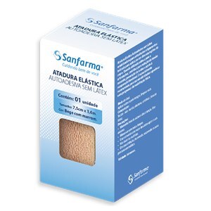 Atadura Elástica Autoadesiva 7,5Cm X 3,6M Bege Com Marrom Sanfarma 1 Unidade