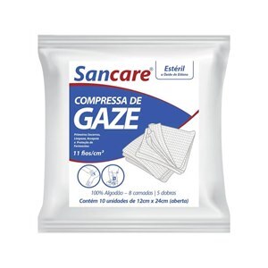 Compressa De Gaze Estéril 12Cmx24cm 11 Fios Sanfarma 10 Unidades
