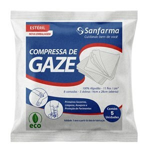 Compressa De Gaze Estéril 14cmx28cm 11 Fios Sanfarma 05 Unidades