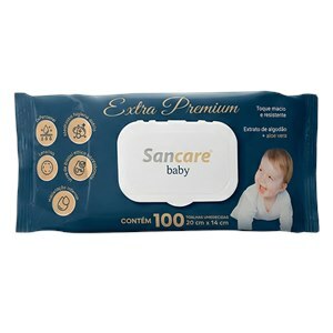 Toalhas Umedecidas Extra Premium Sancare Baby 100 Unidades