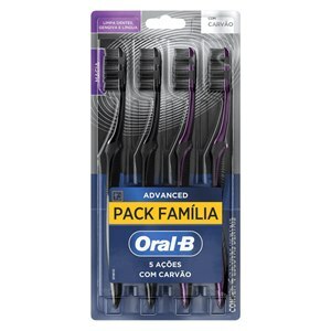 Escova De Dente Macia Oral B Advanced 5 Ações Com Carvão - 4 Unidades