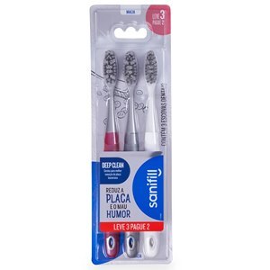 Escova De Dente Sanifill Deep Clean Macia Cores Sortidas 3 Unidades