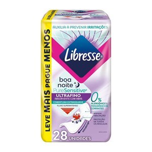 Absorvente Libresse Noturno Pure Sensitive Ultrafino Extrasuave Com Abas 28 Unidades