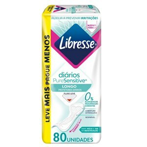 Protetor Diário Libresse Pure Sensitive Longo Sem Abas 80 Unidades