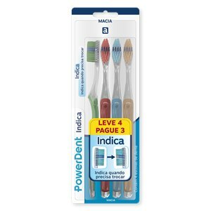 Escova Dental + Indica Macia Powerdent 4 Unidades