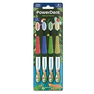 Escova Dental Infantil Nossa Fauna Super Macia +5 Anos Powerdent 4 Unidades