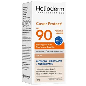Protetor Solar Facial Em Bastão Helioderm Cor 30 Cover Protect Fps90 16g