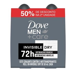 Desodorante Antitranspirante Roll-On Dove Men Invisible Dry 50ml Pack 50% De Desconto Na Segunda Unidade