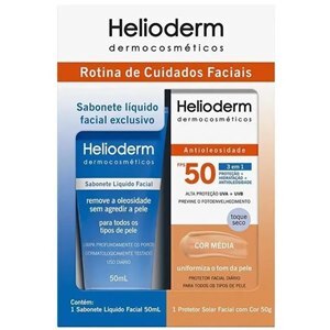 Sabonete Líquido Facial Helioderm 50g + Protetor Solar Facial Antioleosidade Fps 50 Cor 3.5 50g