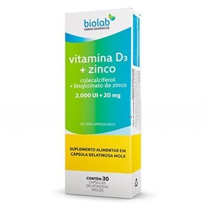 VITAMINA D3 2000UI + ZINCO 20MG BIOLAB 30 CÁPSULAS