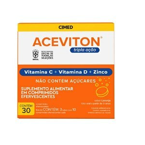 VITAMINA C + VITAMINA D + ZINCO - ACEVITON TRIPLA AÇÃO 30 COMPRIMIDOS EFERVESCENTES