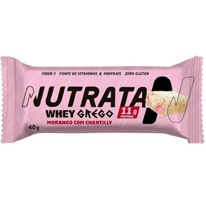 Barra De Proteína Whey Grego Nutrata Sabor Morango Com Chantilly 40g