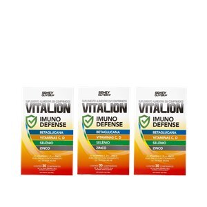 BETAGLUCANA + VITAMINAS C, D + SELÊNIO + ZINCO - VITALION IMUNO DEFENSE 30 COMPRIMIDOS SIDNEY OLIVEIRA - 3 UNIDADES