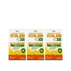 VITAMINA C 500MG + ZINCO AÇÃO PROLONGADA VITALION XR 30 CP SIDNEY OLIVEIRA - VALIDADE SETEMBRO/2023 - 3 UNIDADES