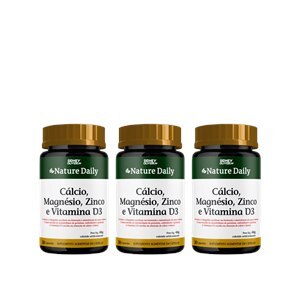 CÁLCIO + MAGNÉSIO + ZINCO + VITAMINA D3 NATURE DAILY 30 CÁPSULAS SIDNEY OLIVEIRA - 3 UNIDADES