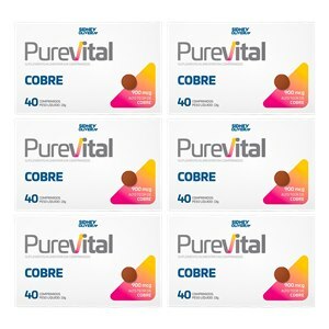 COBRE 900MCG PUREVITAL 40 COMPRIMIDOS SIDNEY OLIVEIRA - VALIDADE OUTUBRO/2023 - 6 UNIDADES