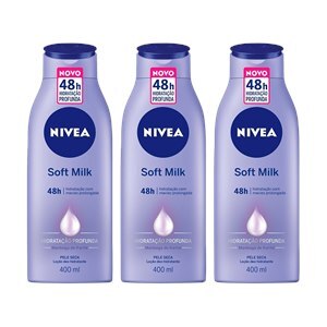 LOÇÃO HIDRATANTE CORPORAL NIVEA SOFT MILK PELE SECA 400ML - 3 UNIDADES