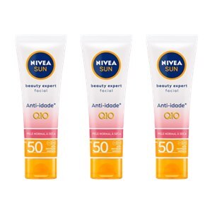 PROTETOR SOLAR FACIAL NIVEA SUN BEAUTY EXPERT HIDRATANTE COM Q10 FPS50 PELE NORMAL A SECA 50G  - 3 UNIDADES