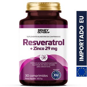 Resveratrol + Zinco 29mg 30 Comprimidos União Europeia Sidney Oliveira