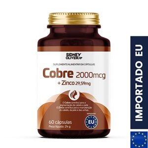 COBRE 2000MCG + ZINCO 29,59MG 60 CÁPSULAS UNIÃO EUROPEIA SIDNEY OLIVEIRA