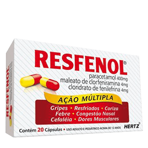 Paracetamol + Clorfeniramina + Fenilefrina - Resfenol 20 Cápsulas